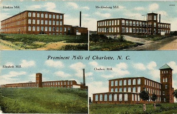 An early 20th century postcard that depicts Charlottess textile industry.