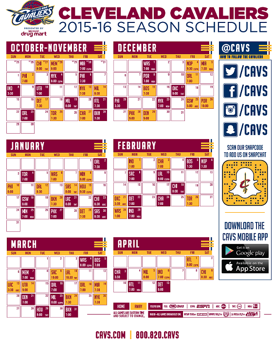 Cleveland Cavs Schedule Printable - Printable World Holiday