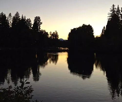 Mirror Pond--before the leak--at sunset.