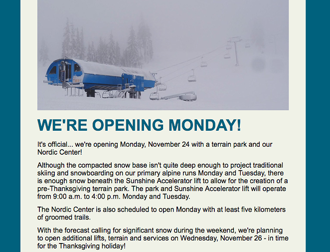 VIA AN EMAIL FROM MT. BACHELOR