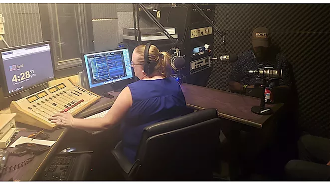 Katy Ipock, former KURT 93.7 host, interviews guest Johnny Alfredo for a recent KPOV broadcast. - CAYLA CLARK