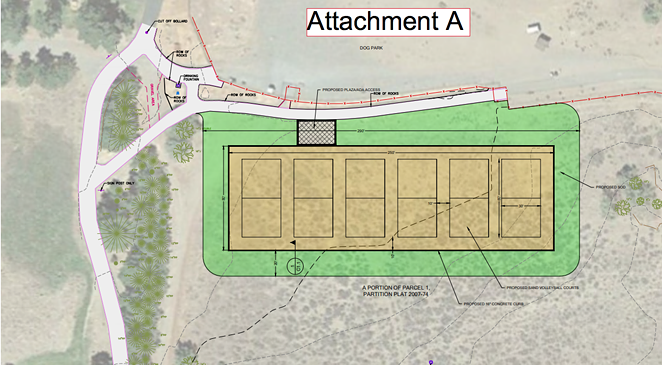The six proposed volleyball courts at Pine Nursery Park are planned just south of the dog park, on the east side of the park. - BEND PARK AND RECREATION DISTRICT