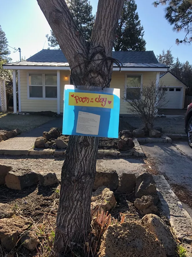 Reader Tamara Houston sent this in, showing her Poem of the Day on her neighborhood tree, and wondered what other messages people might be sharing out there. (Hint: check out the next letter, discussing the sign at Azura salon.) The poem is Rumi's "Let's Go Home." - TAMARA HOUSTON