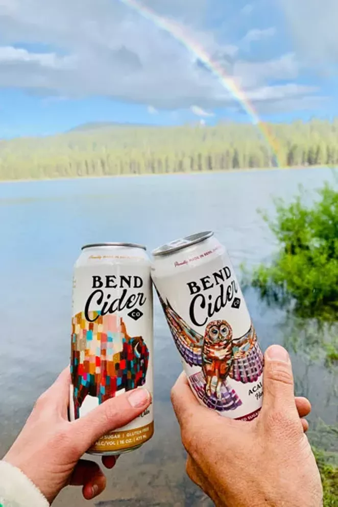 There are few things more beautiful than a trio of ice cold ciders relaxing by a Central Oregon lake. - COURTESY OF BEND CIDER CO.