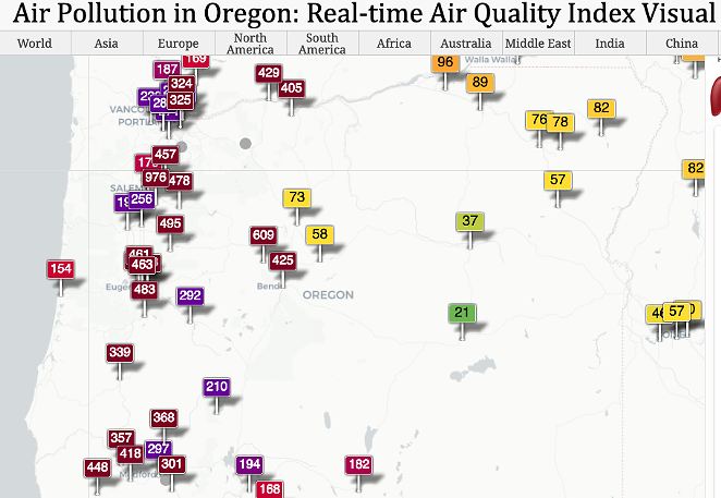 Air quality conditions as of Friday morning in Oregon. - AQICN.ORG