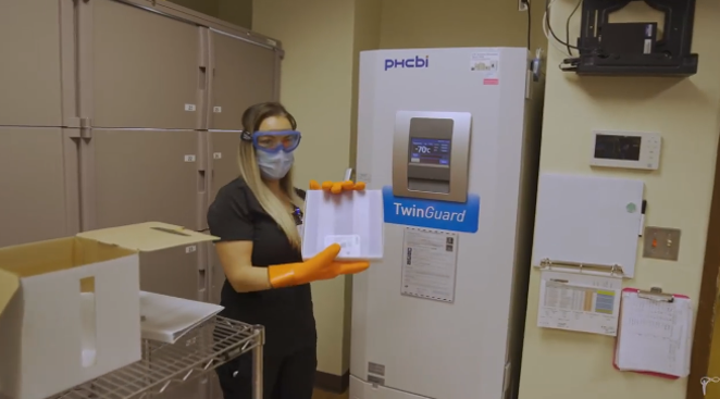 The first doses of the COVID-19 vaccine, heading to ultra-cold storage Thursday. - ST. CHARLES HEALTH SYSTEM/SCREENSHOT