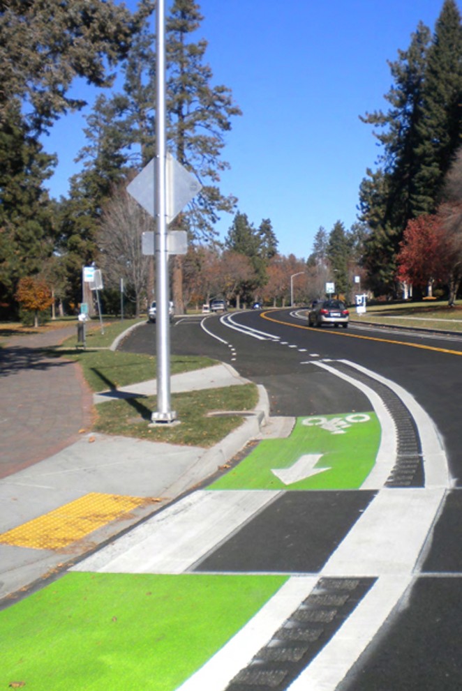 Painted bike lanes on Riverside Boulevard. - COURTESY CITY OF BEND