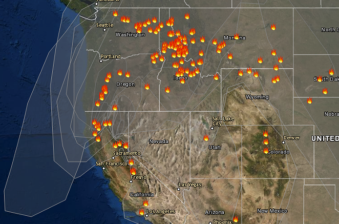 Smoke blankets most of the West right now, from dozens of fires. - AIRNOW