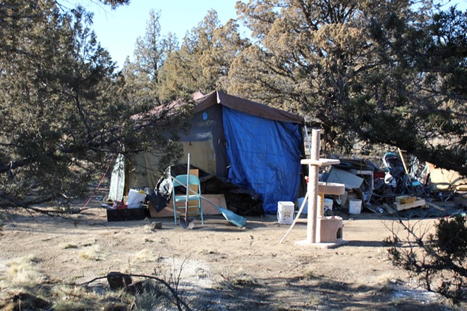 An established camp site at Juniper Ridge. Currently, 25-30 camps remain in the wooded area at the end of Cooley Road. - LAUREL BRAUNS - FILE PHOTO