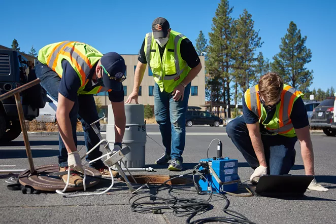 Wastewater testing equipment is installed in a manhole to track broad COVID trends. - OREGON STATE UNIVERSITY