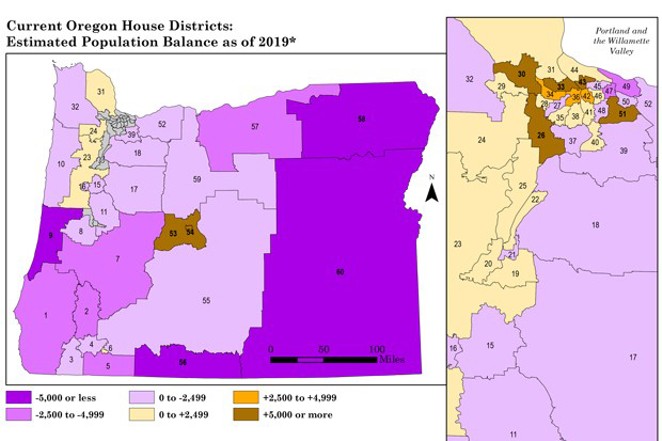 Newly drawn legislative map lines for Oregon. - COURTESY OF OREGON LEGISLATURE