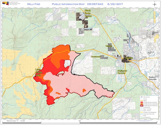 A map of the Milli Fire west of Sisters as of Aug. 29. - CENTRAL OREGON FIRE INFORMATION