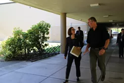 Gov. Kate Brown walks with Interior Secretary Ryan Zinke during a meeting discussing the Cascade-Siskiyou National Monument. - KATE BROWN/FLICKR