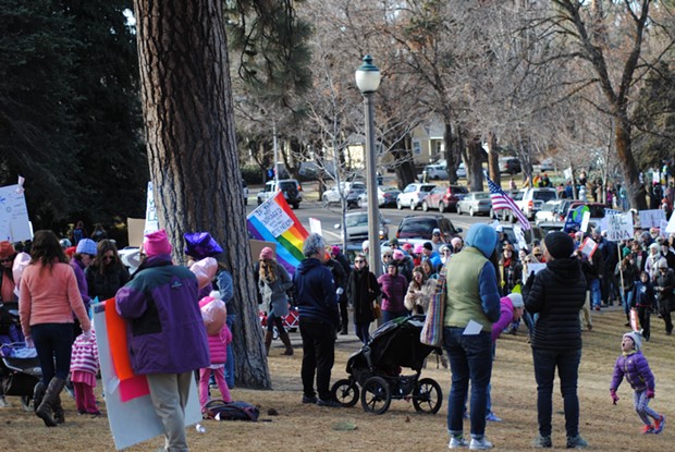 Event organizers say about 3,500 people turned up for Saturday's Central Oregon Women's March for Action, which started in Drake Park on the anniversary of the inauguration of the 45th president. - JONAH BELFIORI-CAREY