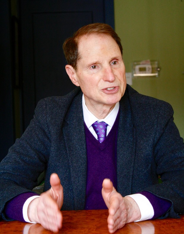 Senator Ron Wyden speaking to members of the Source on Friday, March 9. - CHRIS MILLER