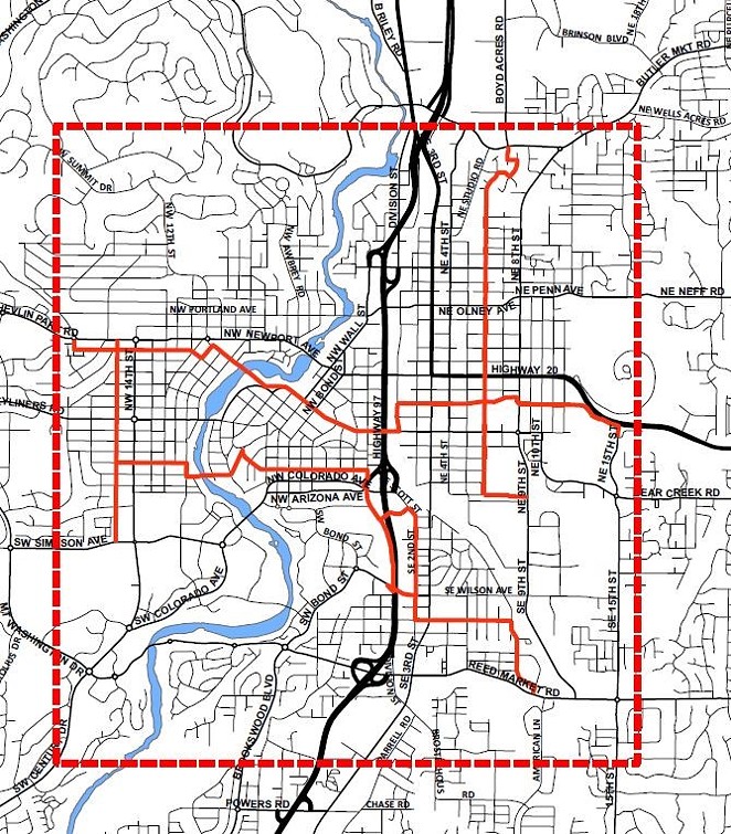 The proposed areas for Bend commuter friendly Greenways. - CITY OF BEND
