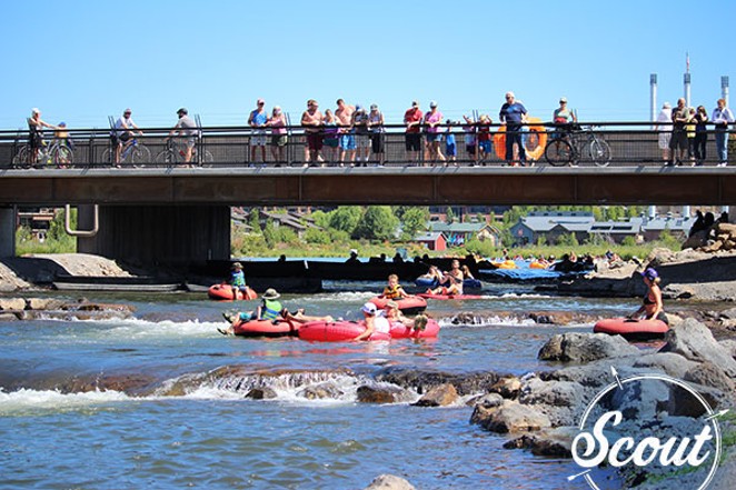 People float through the Whitewater Park on the Deschutes River near the Old Mill District. - BEND PARK AND RECREATION DISTRICT