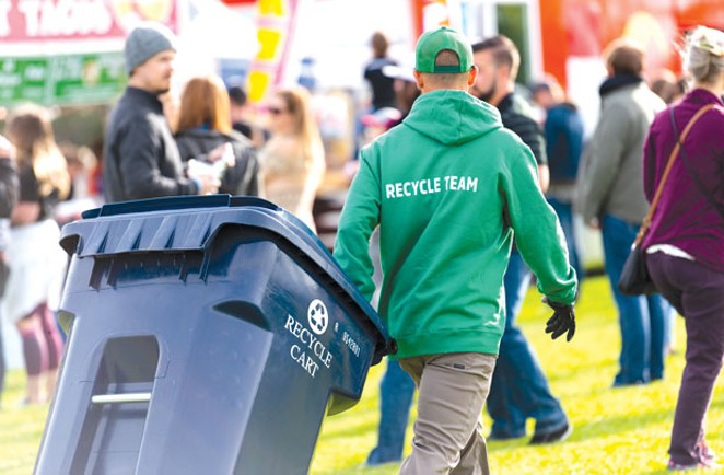 Venues including the Les Schwab Amphitheater and the Athletic Club of Bend use The Broomsmen to sort and dispose of recycling&mdash;one of a few steps the teams at local venues take in the name of sustainability. - TYLER ROWE
