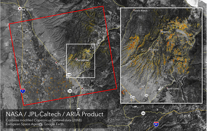 A map of damage from the fire near Chico and Paradise, Calif. - NASA