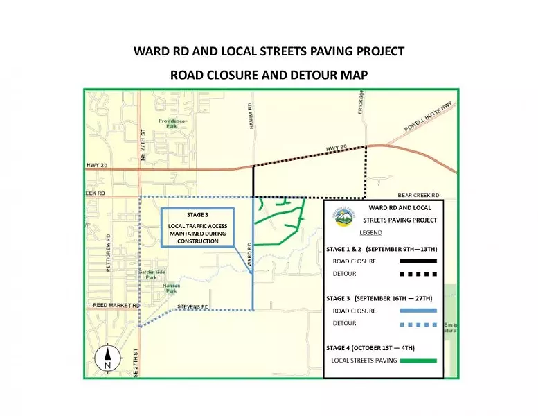 A Deschutes County map shows the location of construction planned for Ward Road and nearby streets. - DESCHUTES COUNTY