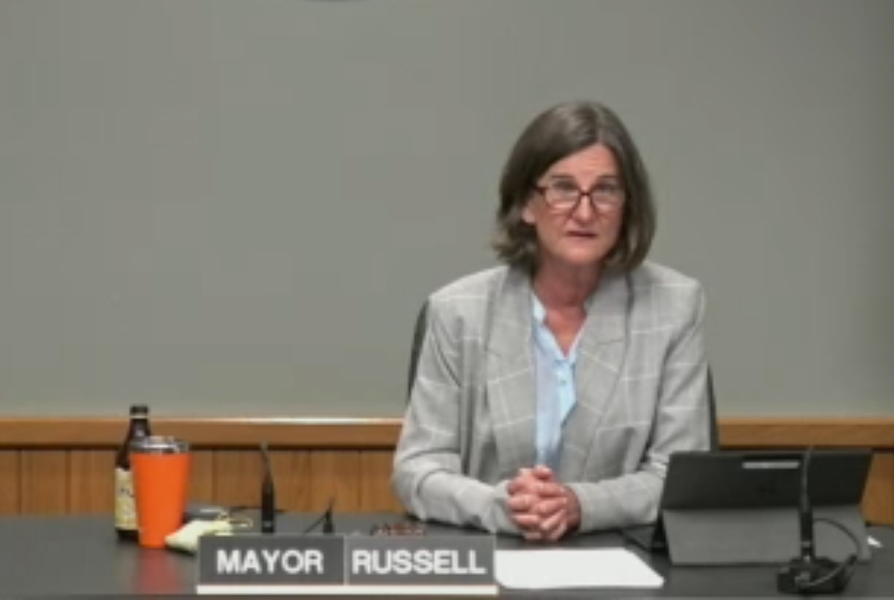 Mayor Sally Russell reads a prepared statement to respond to the critiques of her response to the ICE raid and protest. - SCREENSHOT VIA CITY OF BEND