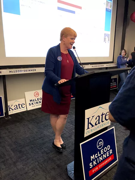 Eileen Kiely speaks to supporters during an election night party Tuesday night. - CHRIS MILLER