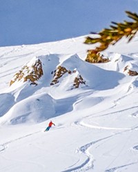 Aaron Hartz making some enviable lines in the snow&mdash;likely while also thinking about glacier recession.