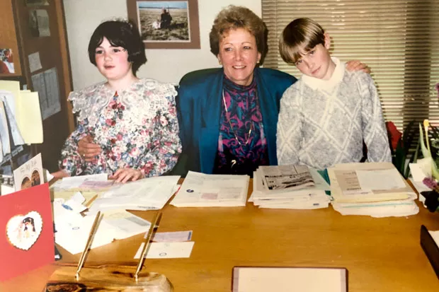 The author's children, Molly Dugan, left, and Daniel Dugan, right, in 1991, on the day they served as legislative pages for now-Secretary of State Bev Clarno, center. - JUDY STIEGLER