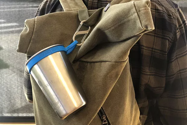 With the help of hardware that's easy to clip onto bags and purses, like this cup and clip from Kleen Kanteen, bringing your own cup can get a lot easier. - NICOLE VULCAN
