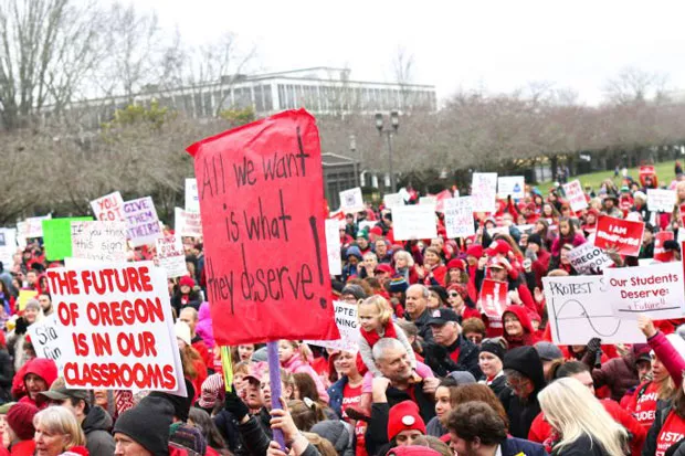 Teachers, parents and students rally to get education funding for public schools in Oregon. - TOM PATTERSON