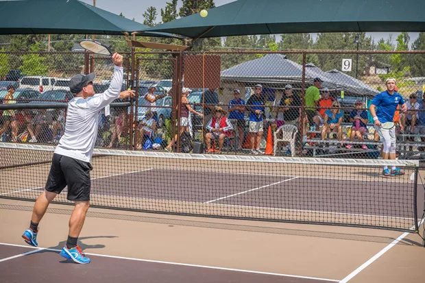 An action shot from the 2018 Oregon Senior Games Gamma Tournament. - RICHARD ANDERSON / BEND PICKLEBALL CLUB