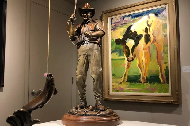 Art pieces includethe sculpture, "Hooked," by George and Mark Lundeen; and the painting, "Calf," by Robert Moore. - TEAFLY PETERSON