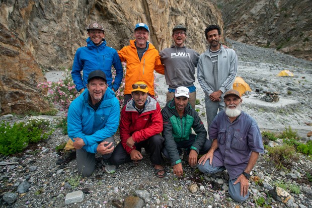The entire team, in Basecamp having safely made the first ascent of Link Sar. - GRAHAM ZIMMERMAN
