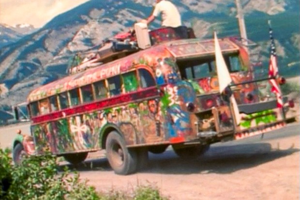 Ken Kesey's original bus, "Further,&quot; rolling down the road to adventure. The Further bus that Kesey&#39;s son now drives is a later iteration of the bus. - RCARLBURG, WIKIMEDIA