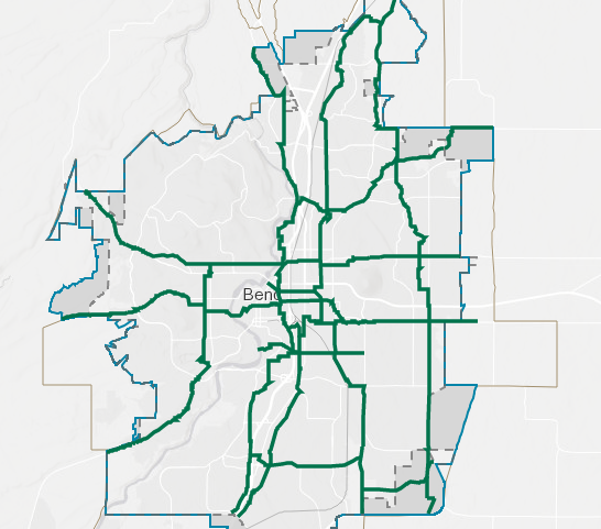 A map of the 12 key bike and pedestrian routes that are part of the $190 million general obligation bond. - CITY OF BEND