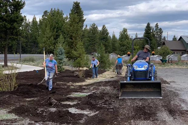 Volunteers work to create a new Victory Garden near the La Pine Senior Center. - COURTESY SOUTH COUNTY GARDEN