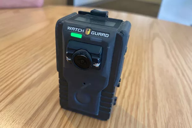 The Redmond Police Department uses body cameras made by WatchGuard which sync with the dashboard cameras in their patrol cars through WiFi. - LAUREL BRAUNS