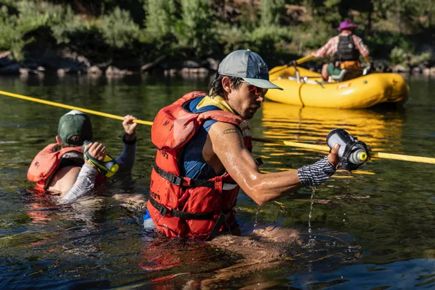 Mario Mendoza, Jr. undergoes a river crossing during the 100 mile, "Western States 100" race. The race which starts in Squaw Valley and ends in Auburn Oregon, took Mario a mere 18 hours, 33 minutes, 11 seconds to finish - PAUL NELSON