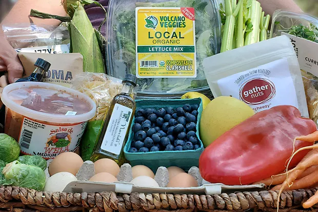 One of Volcano Veggies' local produce and product-stuffed subscription boxes. - COURTESY VOLCANO VEGGIES