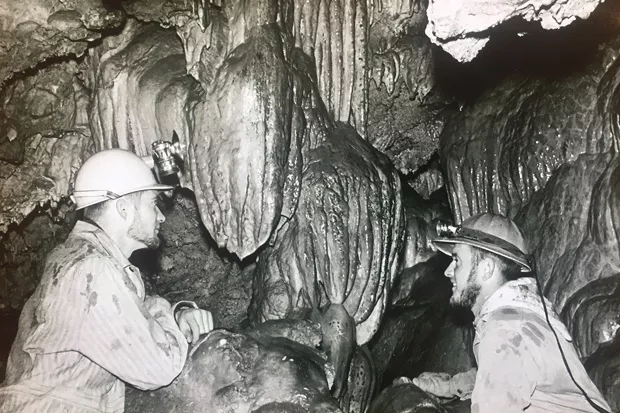 Loving the natural world, above and below ground... A reader shared this photo of longtime Source Natural World contributor, Jim Anderson, at right, inside the Lavacicle Caves with a caving pal in the late '50s or early '60s. Classic! - SUBMITTED