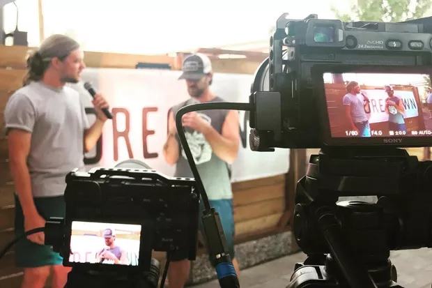 Behind the scenes as HDMC founder Charlie Utter interviews musician LeftSlide during Save the Music Saturdays at Silver Moon. - HIGH DESERT MUSIC COLLECTIVE