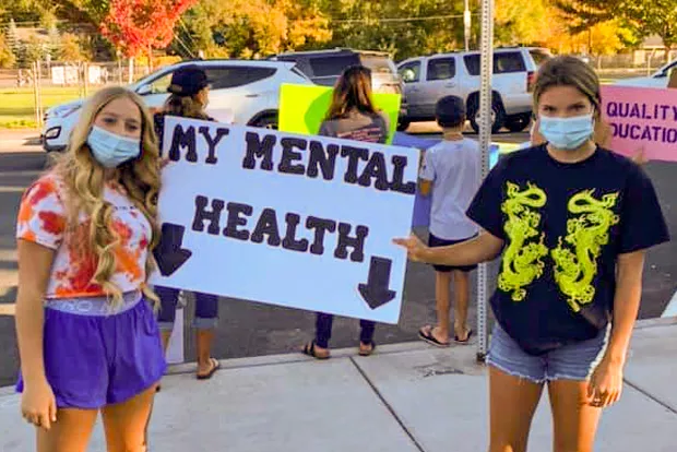 Students and parents attended a rally Mon., Oct. 5 in downtown Bend in protest of virtual learning options and in hopes of reopening in-person learning. On Tuesday, Gov. Kate Brown announced she would be revisiting state metrics to possibly reopen schools sooner. - COURTESY DEENA SPARKS