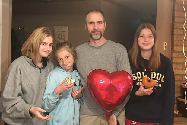 PJ Bartz with her sisters and dad, celebrating the one-year anniversary of her heart transplant. - CHERYL BARTZ