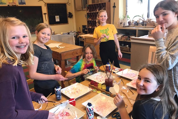 7th grade students at the Waldorf School of Bend having fun with shaving cream and food dyes. - NICOLE BLUME