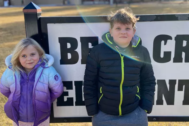 After months of sequester, Bear Creek Elementary students Nolan and Kia O'Connor are socially motivated and stoked to be back in the classroom. - SHANTI O'CONNOR