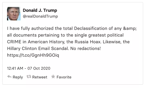 "No redactions?!" He's not serious, folks. There will be redactions. - @REALDONALDTRUMP / TWITTER