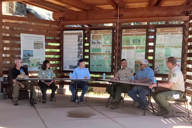 Senator Ron Wyden joins federal and state firefighting officials to discuss the wildfire season in Central Oregon. - JACK HARVEL
