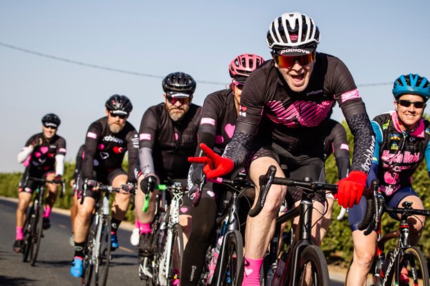 Cyclists take on the 2019 Pablove Across America route with smiles and in classic Pablove pink. - JONATHAN DEVICH