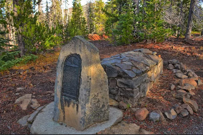 Near the summit of Mckenzie Pass, a monument honors the memory of pioneering mailman John Craig, whose body was found in the spring of 1878. - CREDIT TED SCHEINMAN