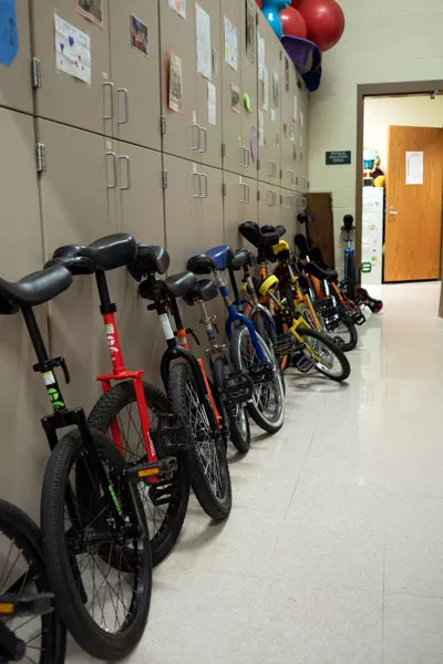 The unicycle-stocked hallway at Pine Ridge Elementary. - CHRIS MILLER
